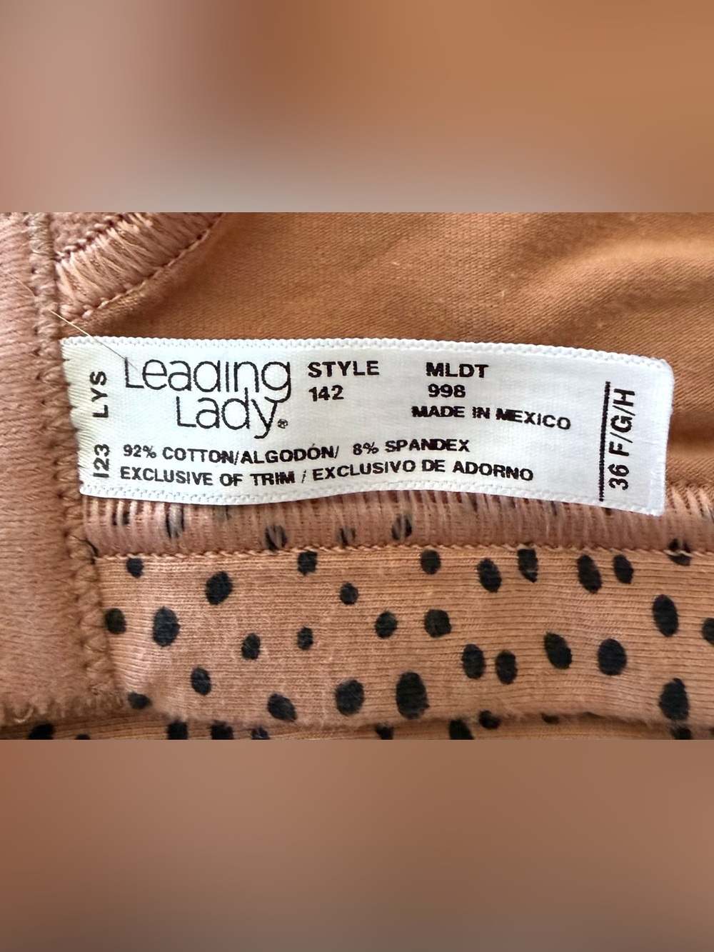 Leading lady size 36F Bra